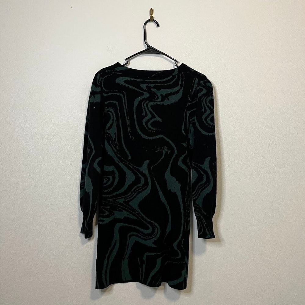 Lucy Paris Green Black Balloon Sleeve Mini Short Sweater Long Sleeve Dress Small - Picture 3 of 7